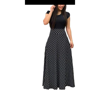 Saia Longa E Top cropped conjunto Moda Evangélica Social Rodado Boneca Godê Evasê Plus Size Preto Bolinhas
