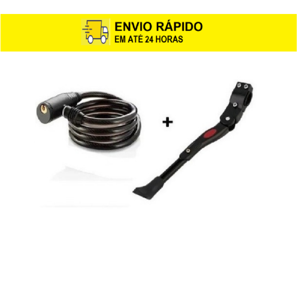 Kit Peças Acessórios Bike Cadeado Tranca + Descanso Lateral Bicicleta Pézinho