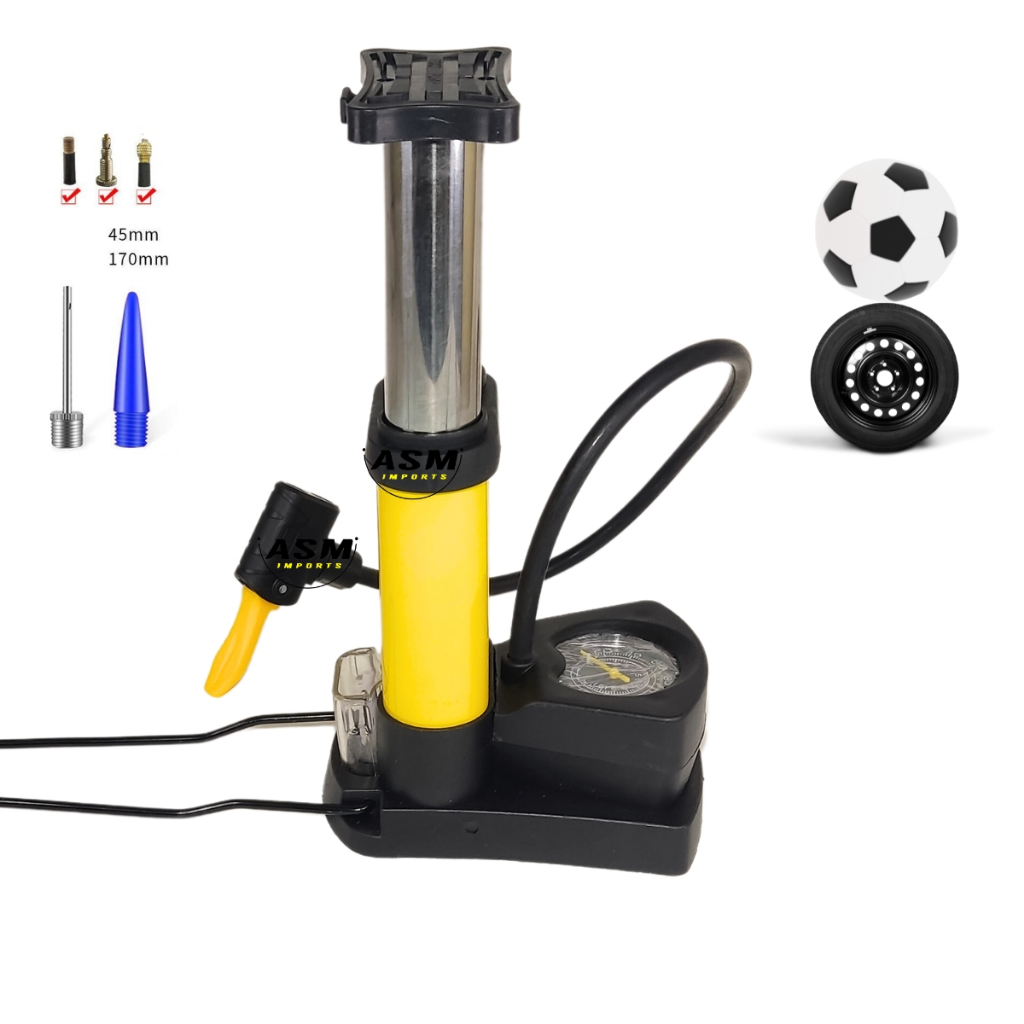 Bomba De Ar Pneu Dois Cilindros 2 Pistão Com Manomêtro 160 Psi Para Pneu Carro, Moto, Bicicleta. Bolas Com Suporte Para Bicos