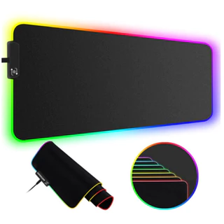 Mousepad Gamer Mouse pad Extra Grande 80x30cm Borda LED RGB 80x30cm USB Speed Preto Liso 11 Modos
