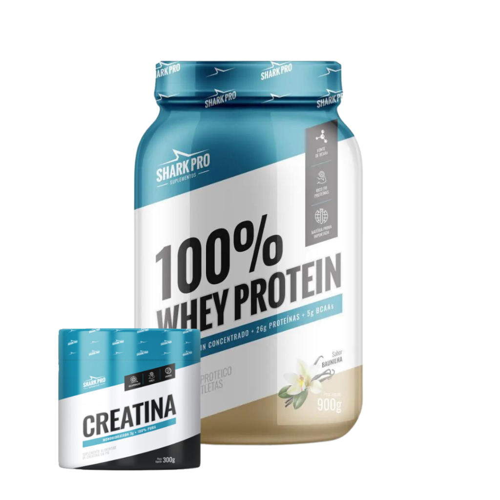 Whey 100% 900g + Creatina Monohidratada 300g - Shark Pro | Shopee Brasil