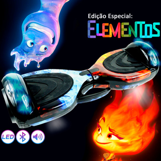Hoverboard Over Board Skate Elétrico com Alça Estampado Elementos Infantil Toca Musica Bluetooth