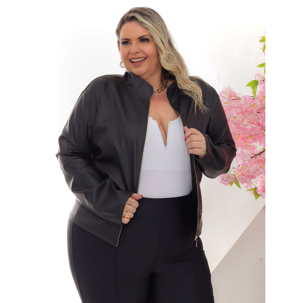 Jaqueta de couro hot sale plus size feminina