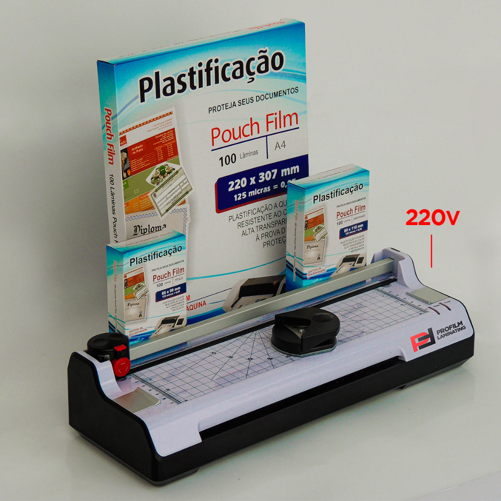 Plastificadora Nova Laminadora + 300un DePlástico para Plastificação  Pouch-Film - 100 A4, 100 Cpf E 100 Rg 0,05mm