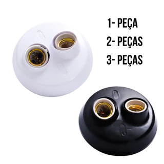 KIT 2 ou 3 Pack Plafonier Plafon Duplo Redondo Preto Sykalight Soquete Porcelana 2xE-27 Luminária de Teto Tapa buraco Bocal de Louca Preto ou Branco Para 2 Lâmpadas bocal porcelana e27 E27