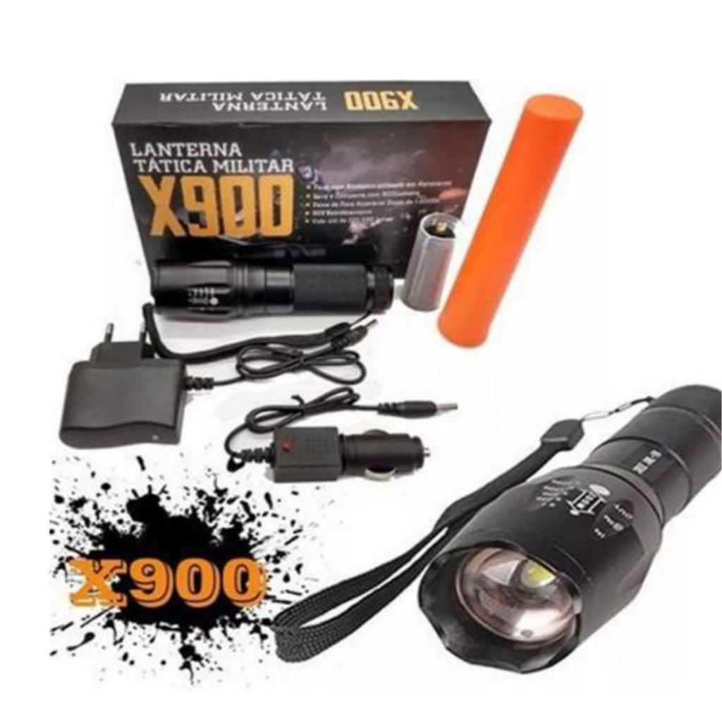 Lanterna Tática Led Recarregávl Zoom X900 Original Zoom Sinalizador Recarregável Luz Camping