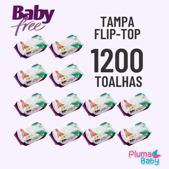 CAIXA COM 12 LENÇOS/TOALHAS UMEDECIDAS BABY FREE C/100 TAMPA FLIP-TOP