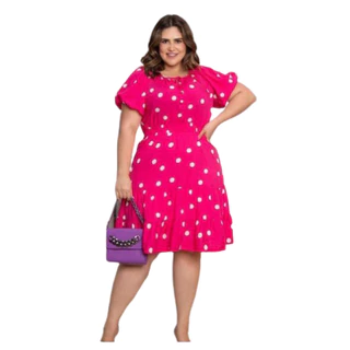 Vestido Midi Babado Plus Size Viscose Forrado Amarração na Gola e Ponteira