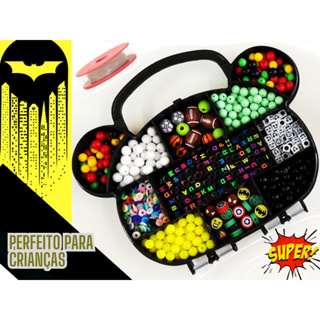 Kit Miçangas Infantil Ursinho 1500pçs Masculino Super Heróis p/ montar Pulseiras + Fio Silicone