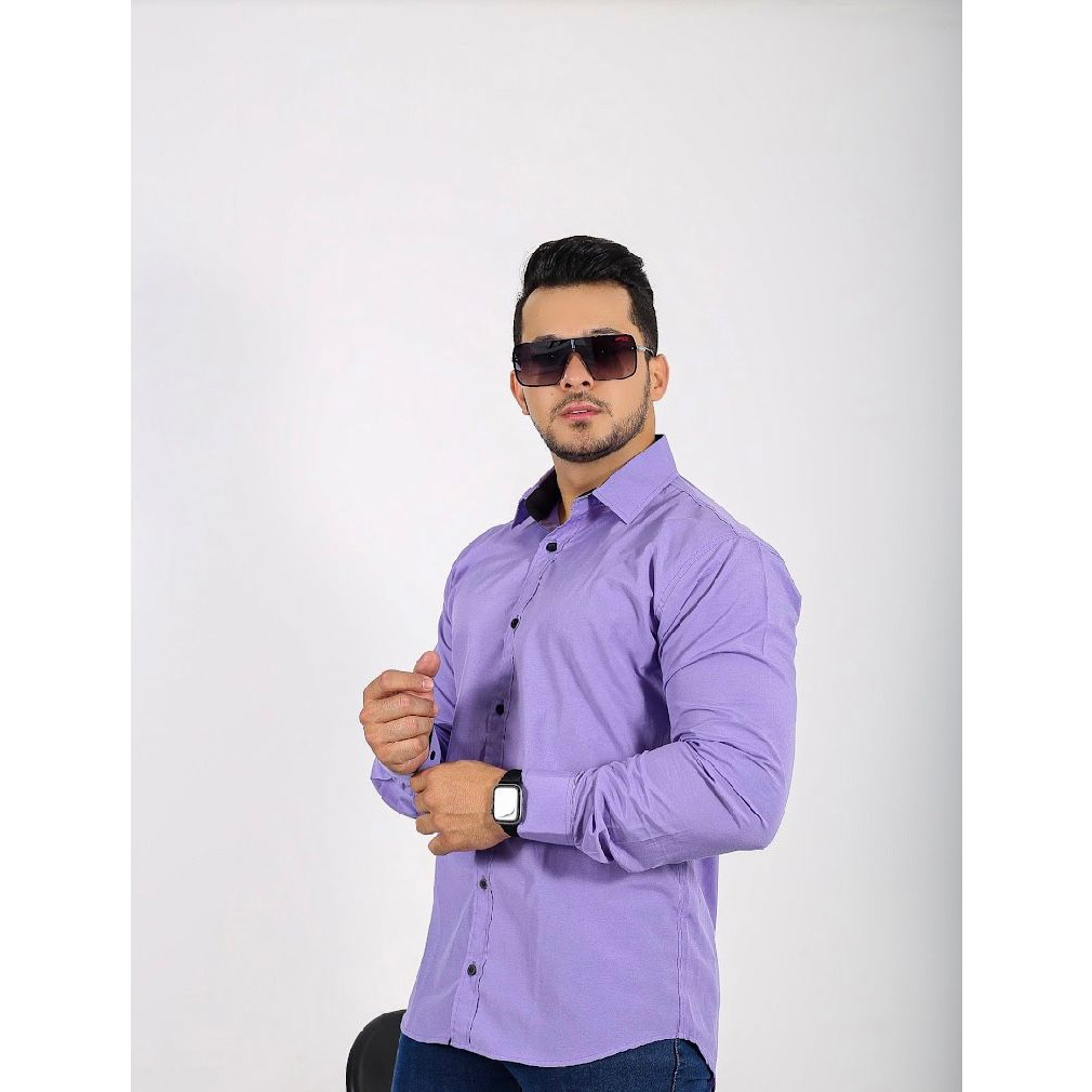 CAMISA SOCIAL MANGA LONGA LISA LILAS