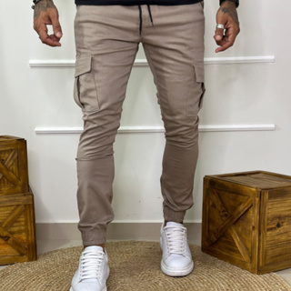 Calça Jeans Masculina Modelo Jogger Cargo Comfort Tecido Premium