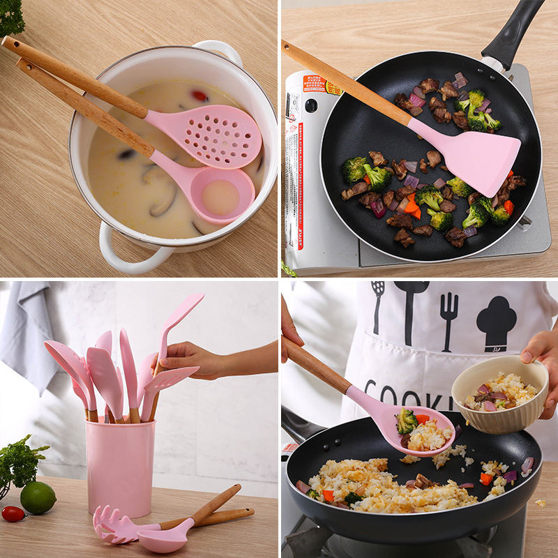 KIT de Utensílios Para Cozinha em Silicone e Bambu 12 Peças AT UTILIDADES