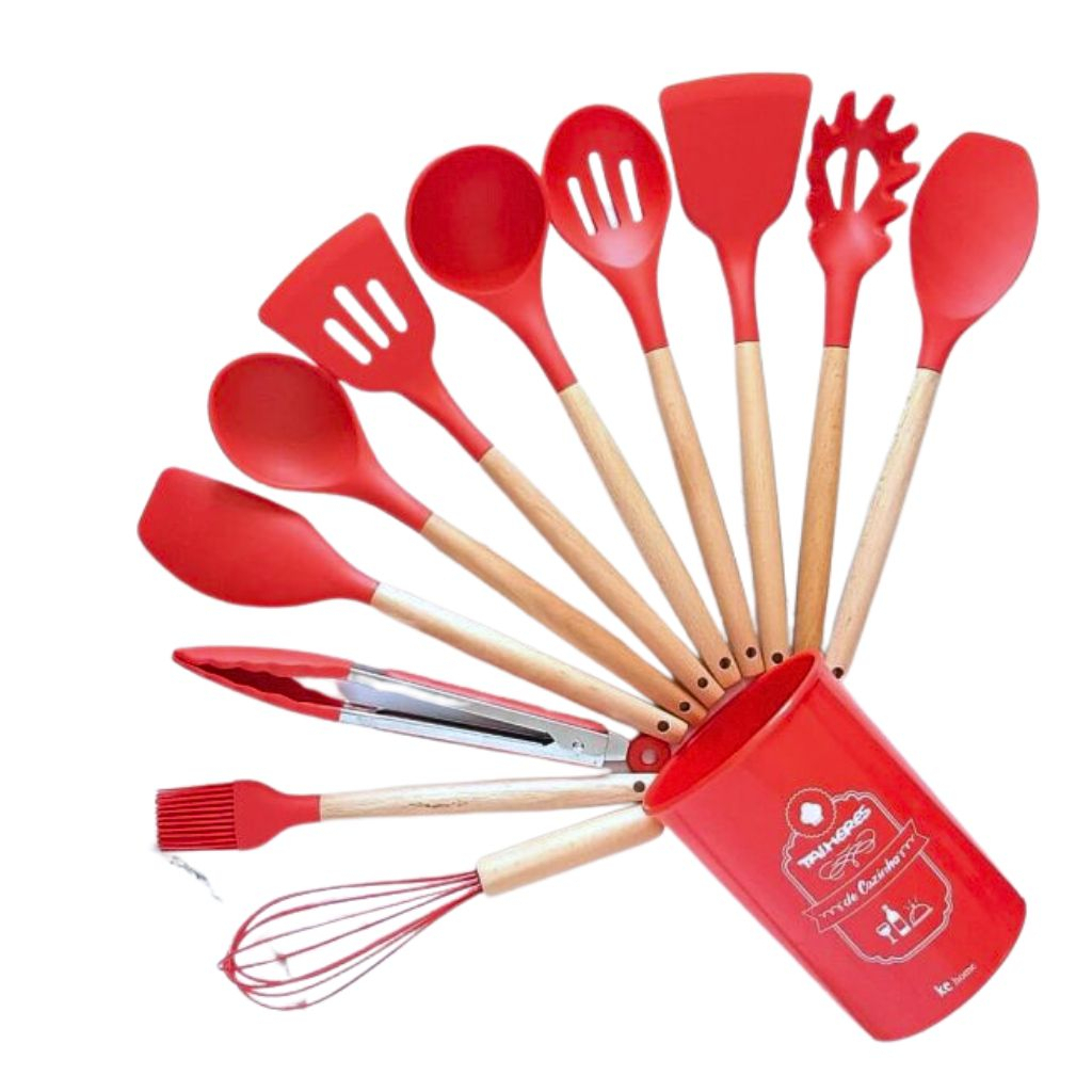 Kit De Utensílios Para Cozinha Em Silicone E Bambu 12 Peças Loja As Utilidades Shopee Brasil 8624