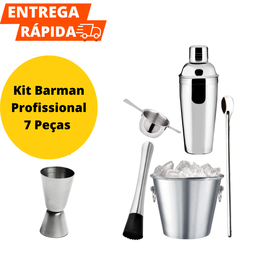 Kit Barman Profissional De Inox 7 Peças Com Um Coador De 4 Apoios E Um ...