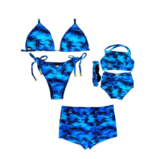 Kit Família Biquínis Mãe E Filha Mais Sunga Pai Moda Praia