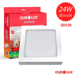 Luminária Painel Plafon LED 24W Sobrepor Quadrado Branco Frio 6500k Bivolt