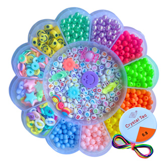 Maleta Kit Infantil Miçangas Coloridas para Montar Pulseiras, Brincos, Bijuterias 1850 Peças + Silicone