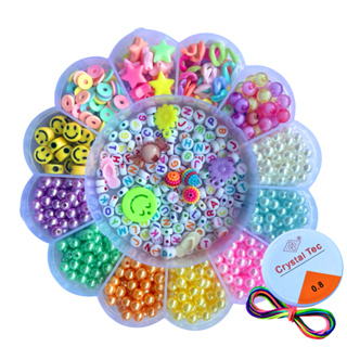 Kit Miçangas Infantil Maleta Pulseiras 1850 Pçs e Leve Fio de Silicone + Fio Cetim Colorido