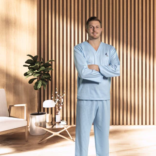 Pijama de Inverno Masculino longo Moletinho Flanelado Calça Comprida Manga comprida Adulto Decote V em Oferta na Shopee