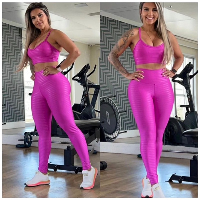 Roupa Academia Feminina Conjunto Calça Legging e Top Fitness Cós Alto