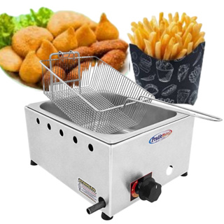Fritadeira Profissional A Gás 1 Cuba 5 Litros Baixa Pressão Inox C/ 1 Cesto Fritura Pastel Salgados Porções