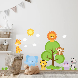 Adesivo de Parede Infantil Safari Animais Fofos Arvore decoração quarto bebê