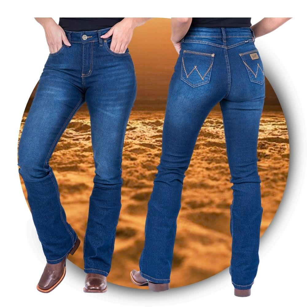 Calça Jeans Country Feminina Azul Wrangler Original Bootcut Flare Cintura  Alta Para Fazenda Trabalho