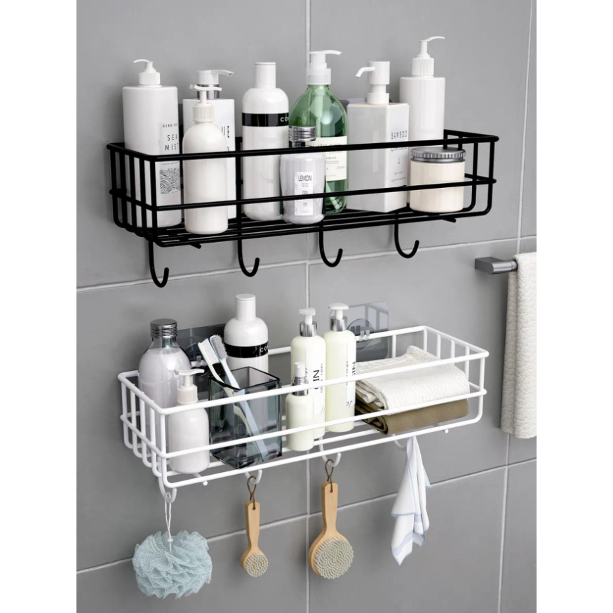 Suporte Organizador Prateleira De Banheiro / Cozinha Metal Com Gancho Porta Shampoo