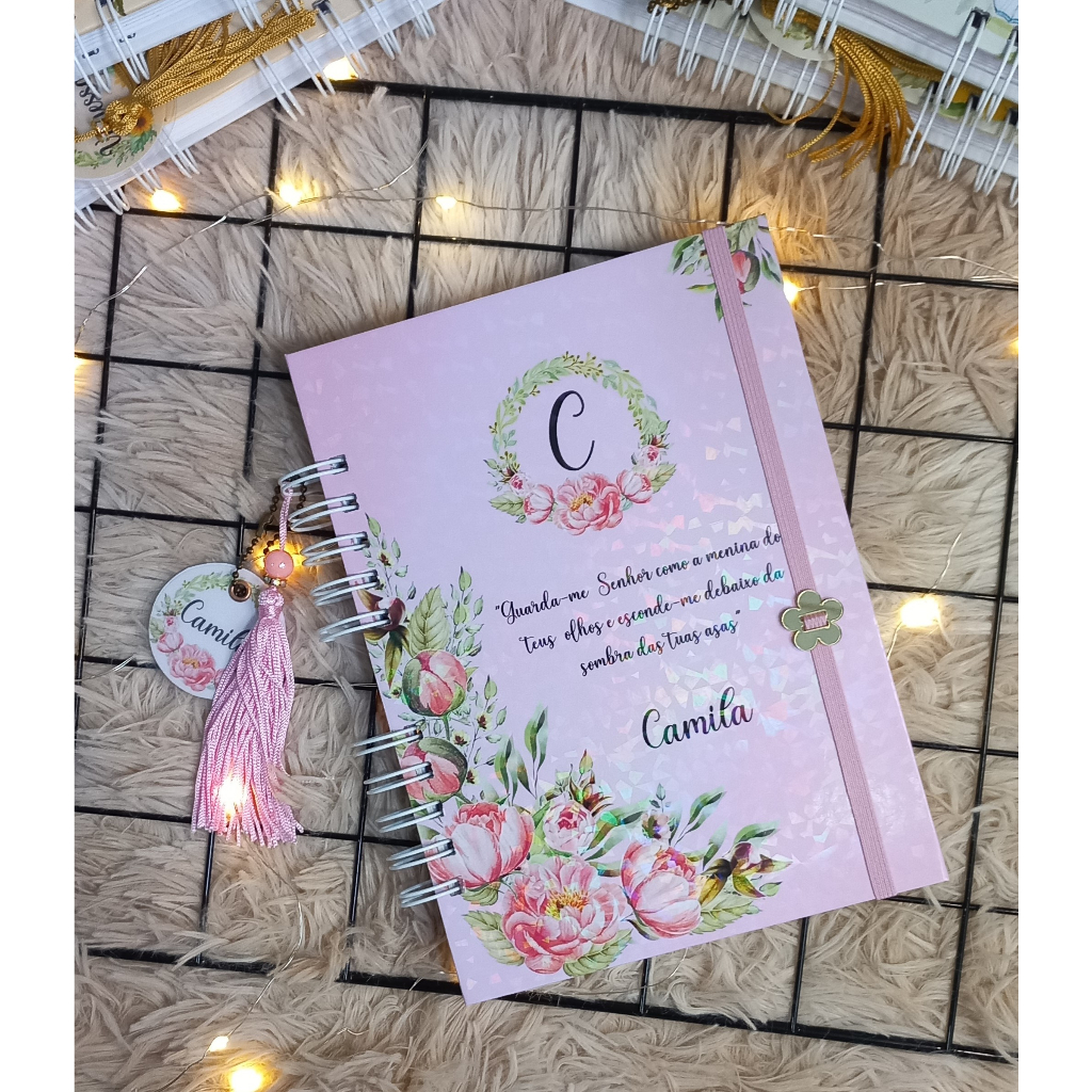 Caderno A5 Capa de Rosas Personalizado com Nome Frase e Inicial ...