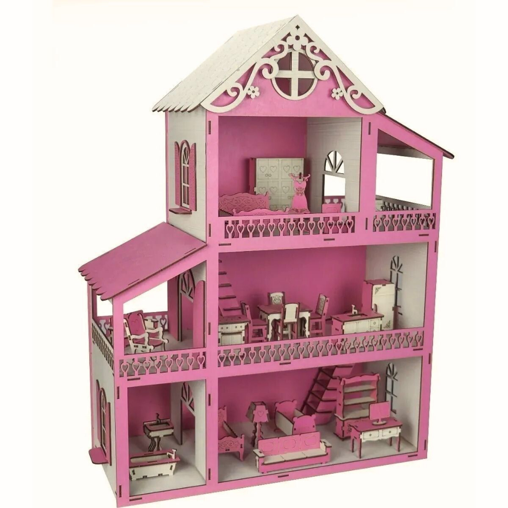 Casinha Boneca Barbie Polly Mdf Pintada Decoração Casa Rosa