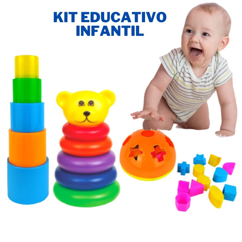 Kit Brinquedo Educativo Bebe 1 Ano Encaixe Didatico Infantil - R$ 148