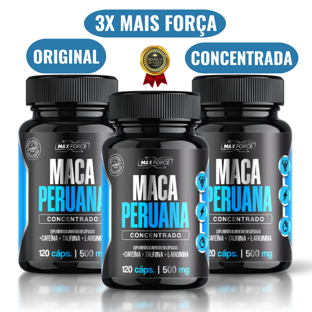 3 Maca Peruana Max Force Concentrada 120 Cáp 2000mg Qualidade Premium Original