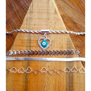 Pulseira prata - Kit de 4 pulseiras