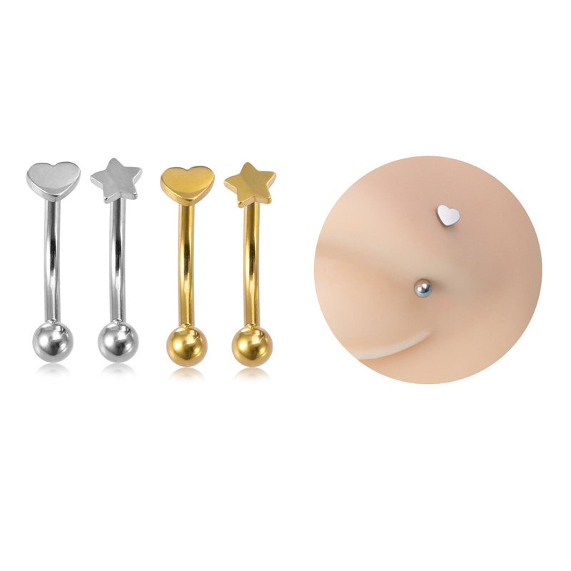 Piercing barbell curvo em coração vertical labret sobrancelha em aço  cirúrgico 316l