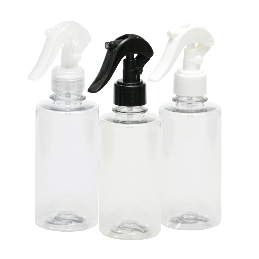 Kit com 5 unidades pet reto baixo 250ml rosca-28 com válvula mini gatilho diversas cores