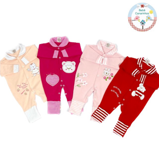 4 MACACÕES MENINA Bebê - Bordado, Pé Reversível e de Algodão Suedine KIT 4 PEÇAS P M G Cores Variadas. Lindos!