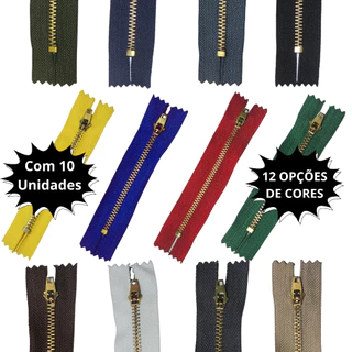 Zíper de Metal Reforçado Fixo Com Trava de Segurança Tamanhos 10, 12, 15 e 18 c/10 unidades Zíper Jeans