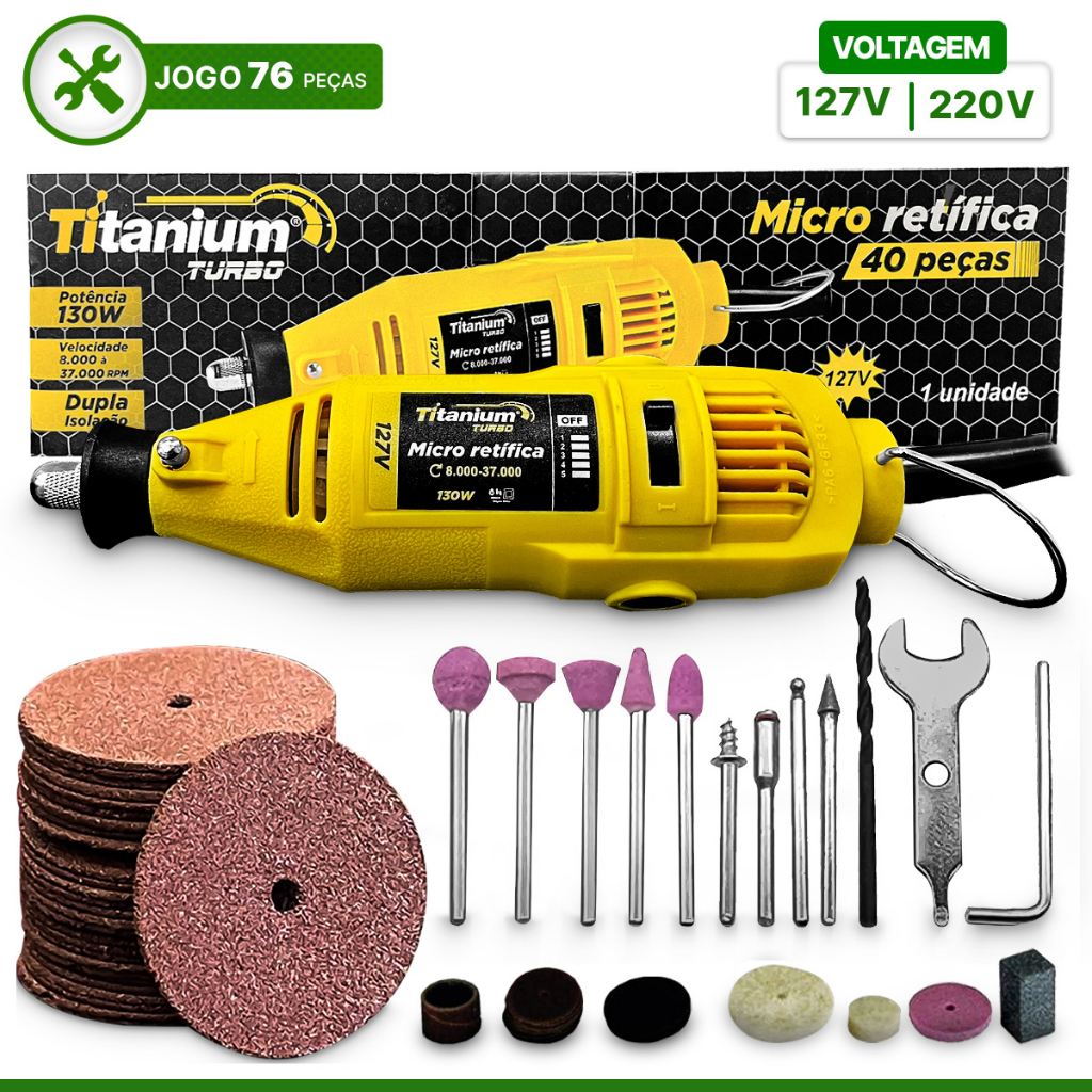 Kit micro retífica 130 watts 76 acessórios Com Disco De Corte Lixa ...