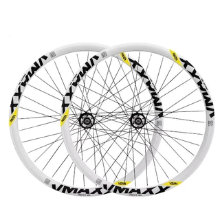 Par 2 Aro Branco Vzan Vmaxx Aro 26 Montado Parede Dupla Reforçado Dh Paredão Para Freio A Disco + Raios Finos Pretos + Cubos Aço 36F Par Roda Branco Montada