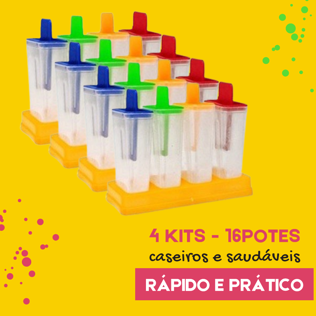 Forma Picole Kit 2 Unidades Com 8 Potes De 50 Ml B Sorvetinho Vários  Sabores Picoleteria Para Diversão Das Crianças no Verão