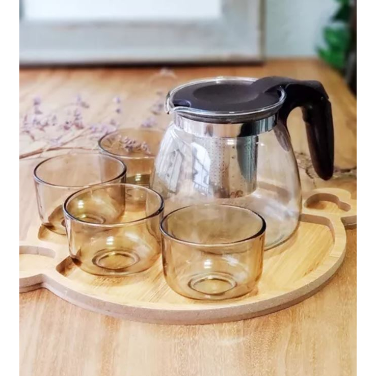 Conjunto de Chá Kit Chaleira De Vidro Com Infusor 950ml + 04 Copos ...