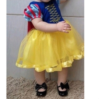 Vestido temático de aniversário Mesversário Branca de Neve - Festa Fantasia - Bebê veste de 1 mês a 1 aninho.