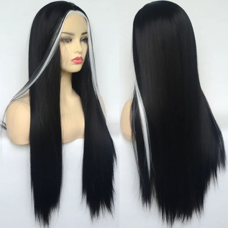 peruca sintética morticia para festa fantasia halloween cosplay