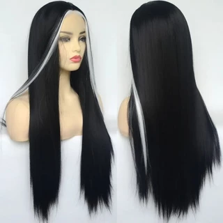 peruca sintética morticia para festa fantasia halloween cosplay
