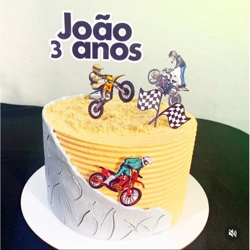 Topper de bolo de moto, tema de motocross, festa de aniversário