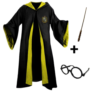 Fantasia Harry Potter Capa + Varinha + Óculos - Corvinal - Grifinória - Sonserina - Lufa Lufa