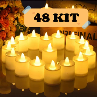 Kit 48 Vela Led Eletrônica Amarela Linda Decorativa Com Baterias/Festa/Casamento/Decoração