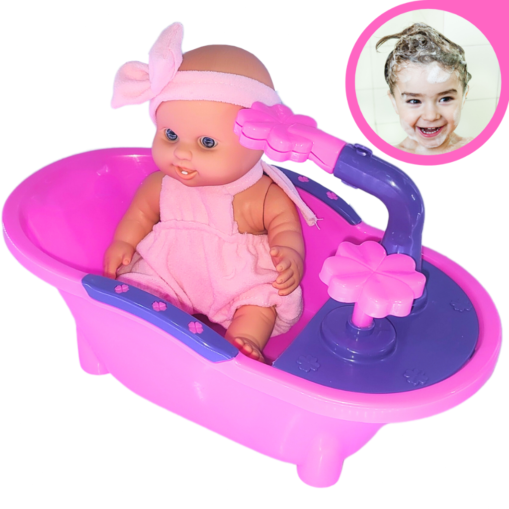 Boneca Bebê Com Banheira Banho que Sai Água de Verdade Milkinha ...