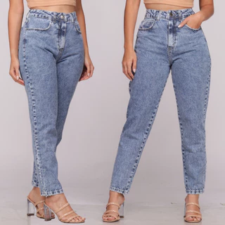 Calça Mom Jeans Cintura Alta Feminina Levanta Bumbum em Oferta na Shopee