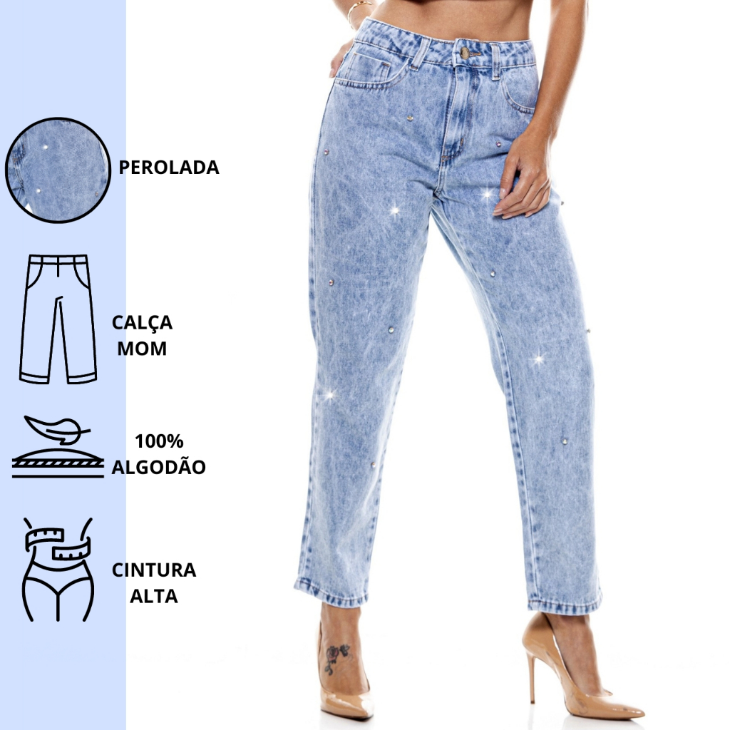 Calça Mom Cintura Alta Mulheres Altas Ri19 L667 - Calça Plus Size